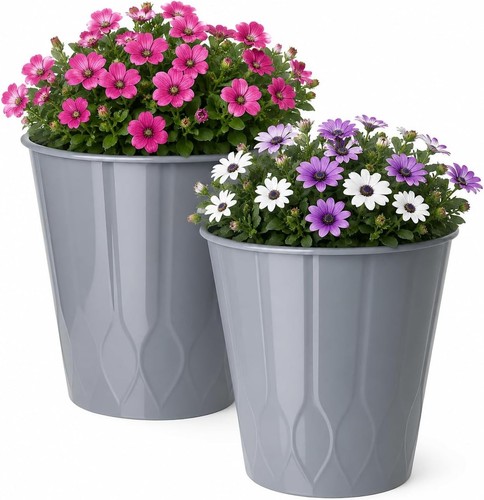 Grey plastic plant pots set - grey,