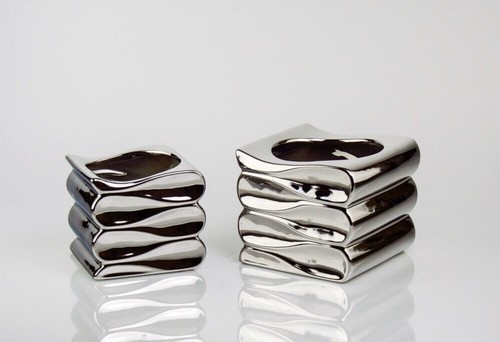 Silver waves glazed flowerpot - silver,