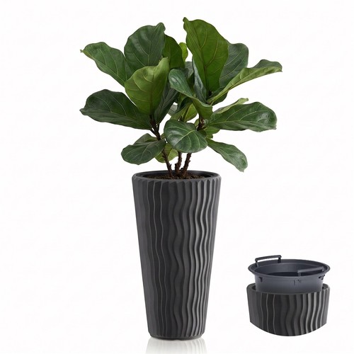 Tall grey plant pot - plant, with